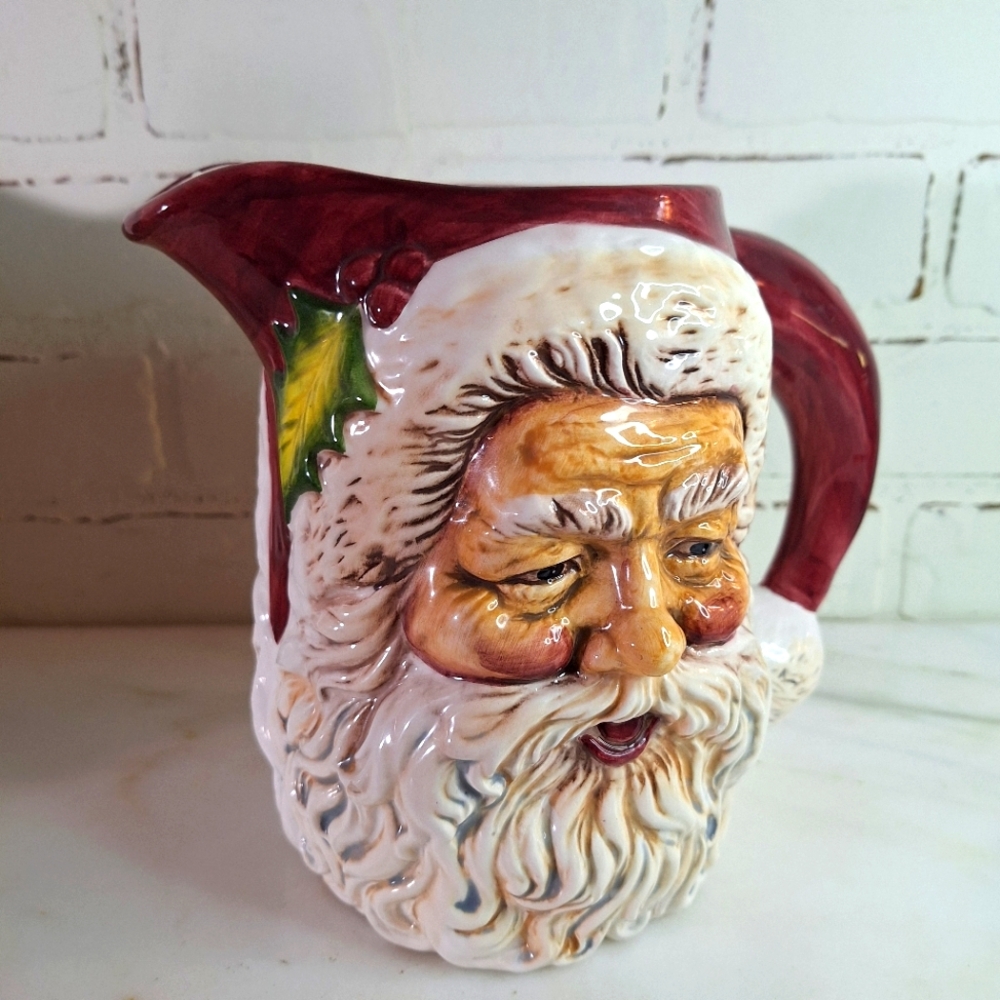 Vintage Santa Claus Double Faced Ceramic Pitcher 1996 Flowers Inc.